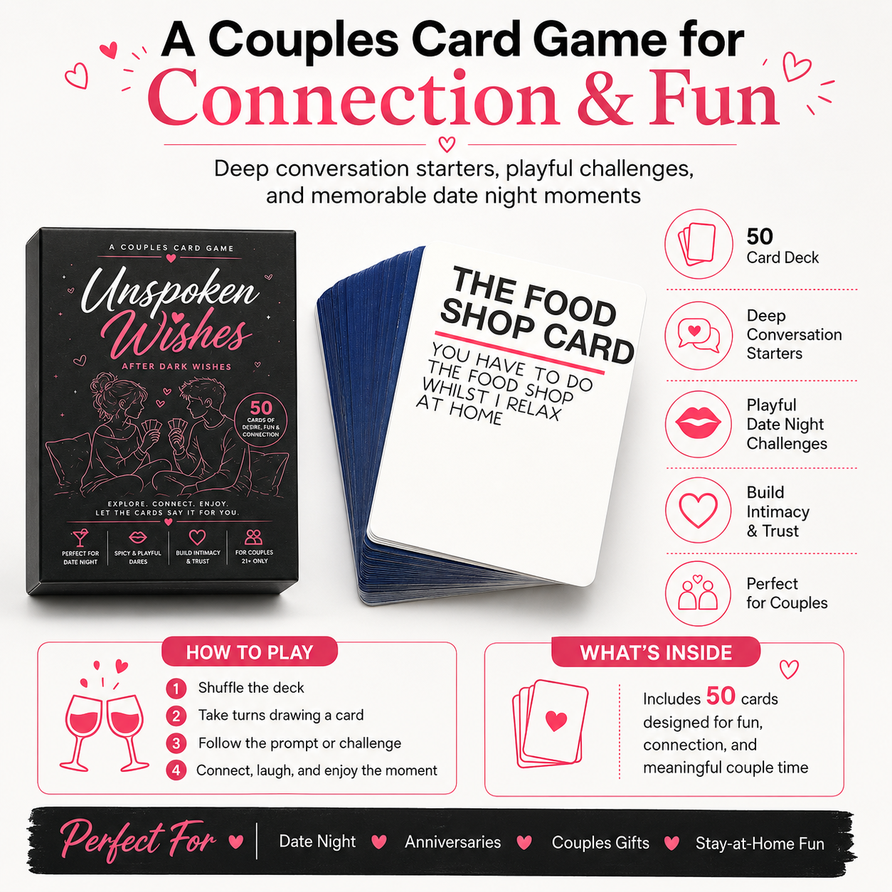 Unspoken Wishes Couples Card Game After Dark Wishes Intimacy Building Romantic Connection Game Spicy And Playful Dare Cards Relationship Bonding Deep Conversation Starters Date Night Game