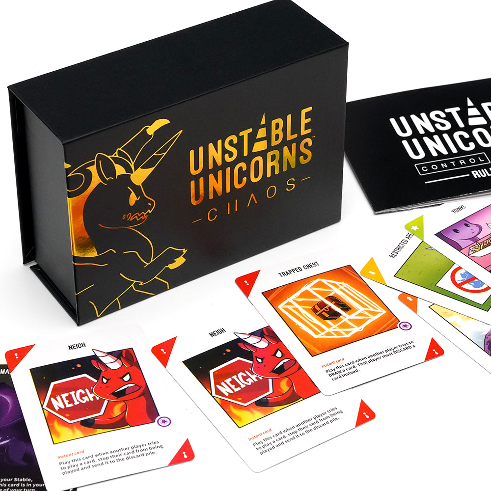 In stock Unstable Unicorns Base Deck - Chaos Base Game Control & Chaos (including the holographic Nightmare Unicorn card)