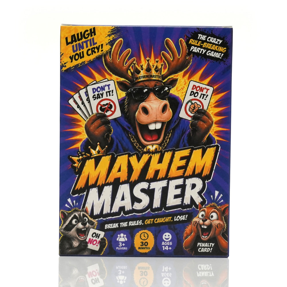 Mayhem Master Fast Reaction Card Game With 110 Cards Rule Breaking Challenges Memory Trap Gameplay Hilarious Social Interaction Quick Thinking Party Entertainment Chaotic Tabletop Fun Penalty Card Mechanics Fast Pace
