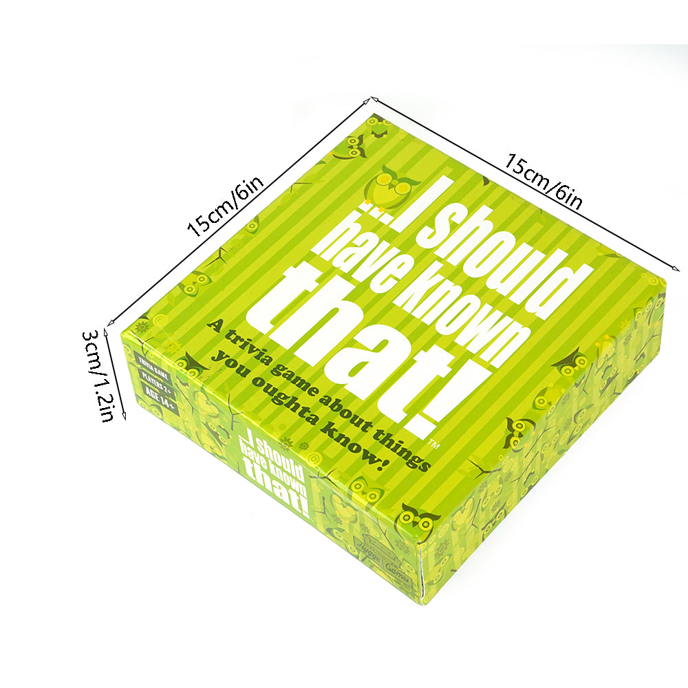 I should have known that! Trivia Game Green board game 110 cards with more than 400 questions about things that you should know Card Game Party Game