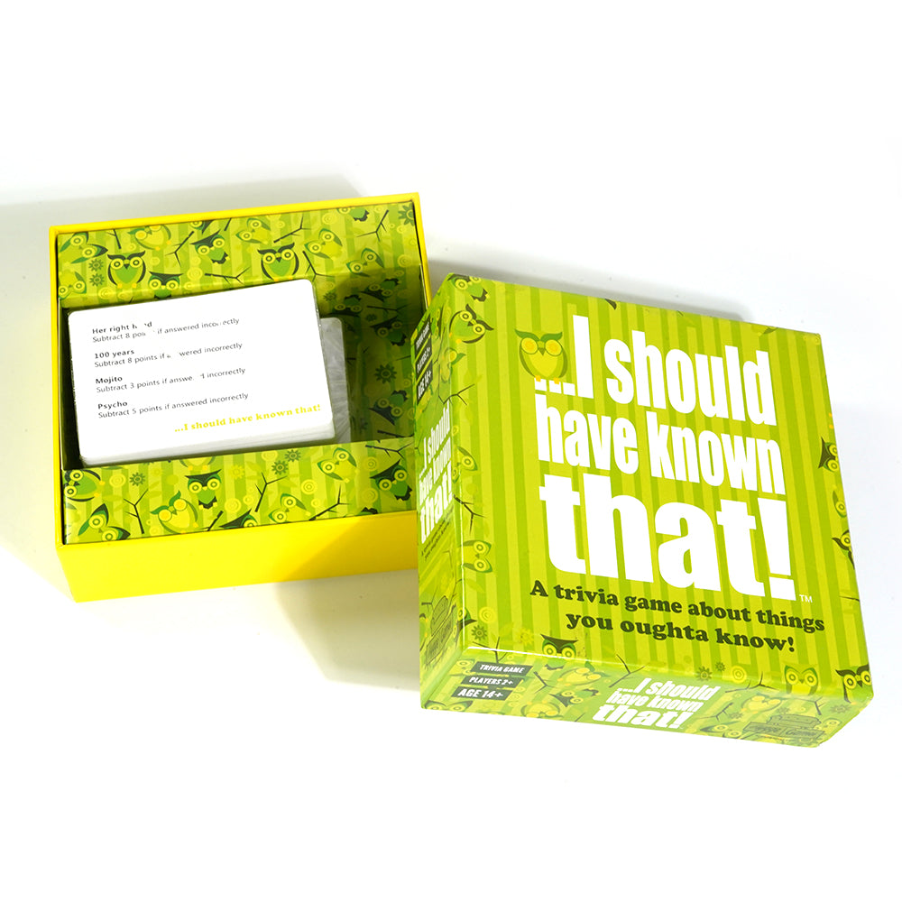 I should have known that! Trivia Game Green board game 110 cards with more than 400 questions about things that you should know Card Game Party Game
