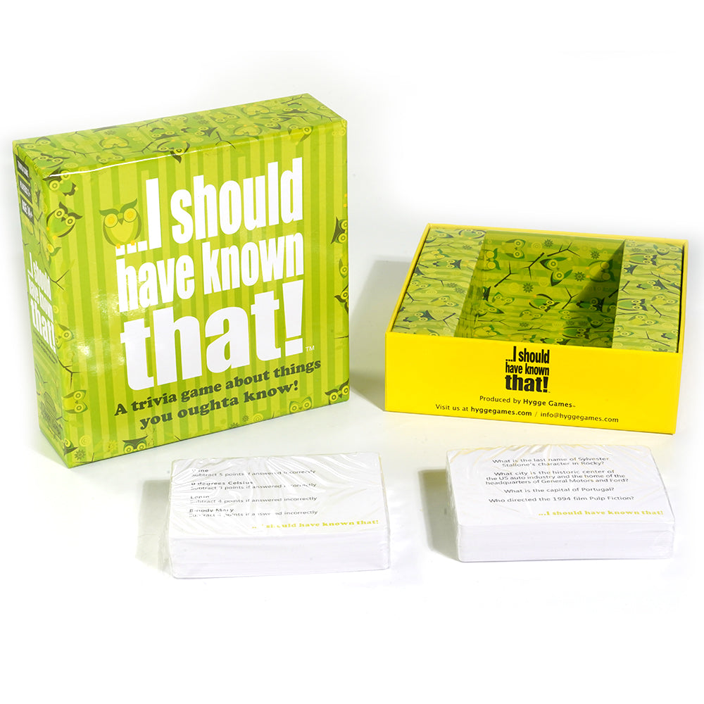 I should have known that! Trivia Game Green board game 110 cards with more than 400 questions about things that you should know Card Game Party Game