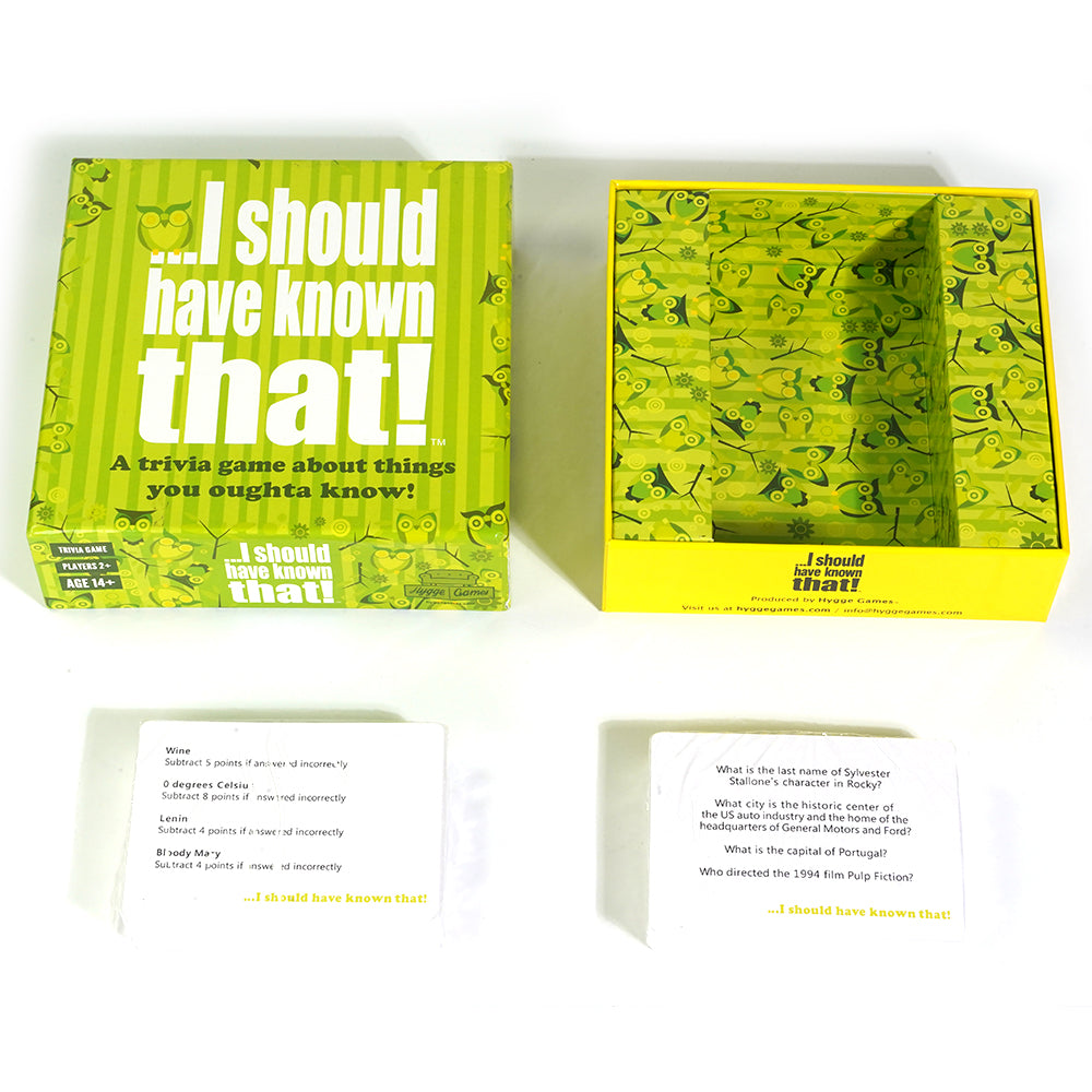 I should have known that! Trivia Game Green board game 110 cards with more than 400 questions about things that you should know Card Game Party Game