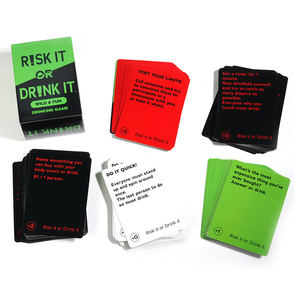 Risk It or Drink It Fun Drinking Game for Pregame, Game Night, College - 150 Hilarious Dares, Funny Challenges and Questions - Party Game Gift, Cards for Parties
