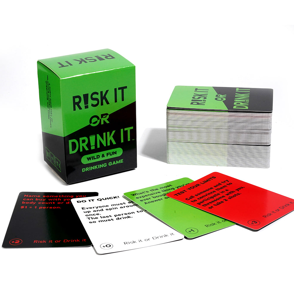 Risk It or Drink It Fun Drinking Game for Pregame, Game Night, College - 150 Hilarious Dares, Funny Challenges and Questions - Party Game Gift, Cards for Parties