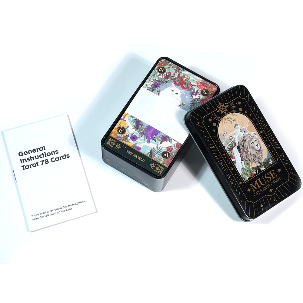Tarot Deck Muse Cat Tarot Tin Storage Box MetalCards Fortune Telling Board Game Cards Divination Tools Party Playing Fate Divina