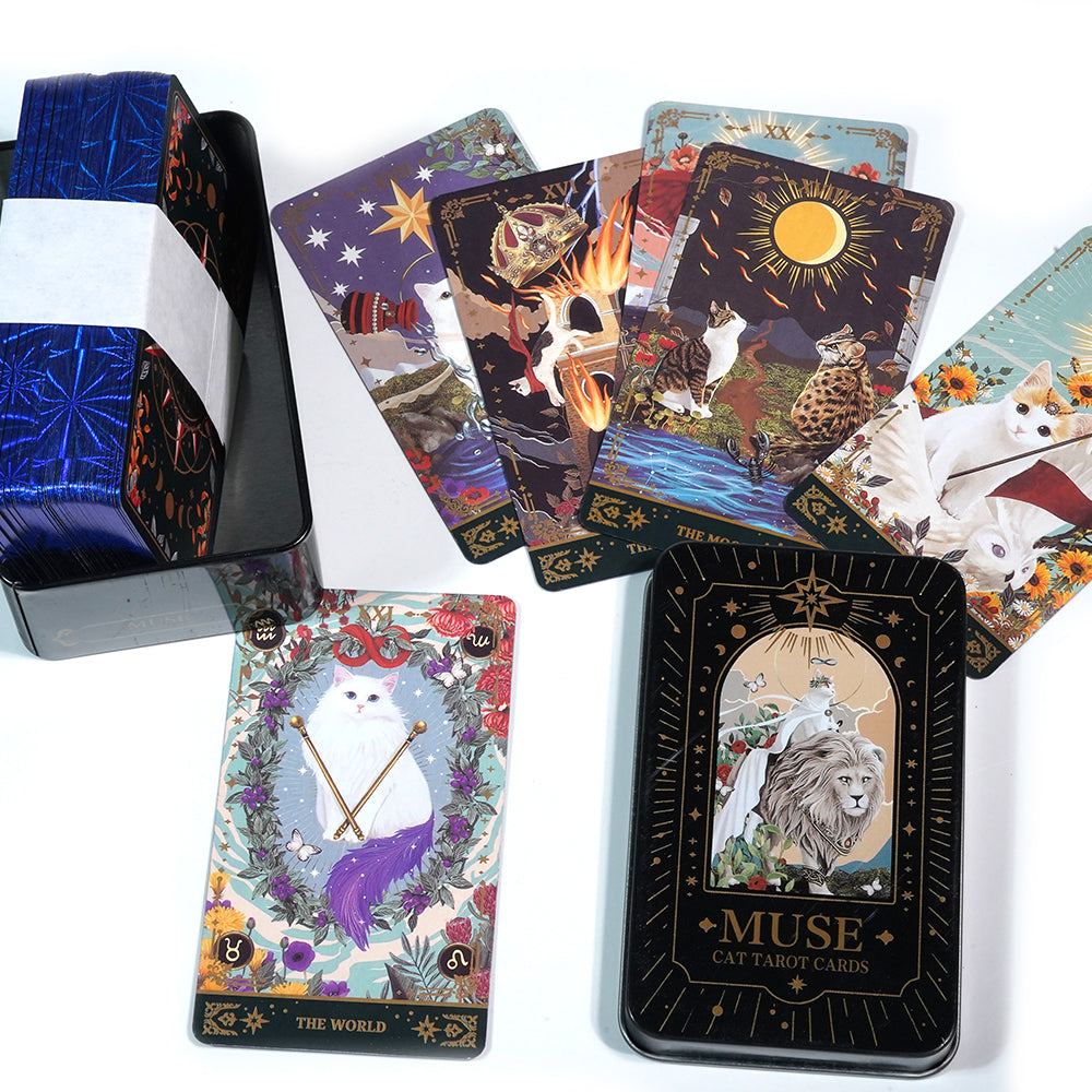 Tarot Deck Muse Cat Tarot Tin Storage Box MetalCards Fortune Telling Board Game Cards Divination Tools Party Playing Fate Divina