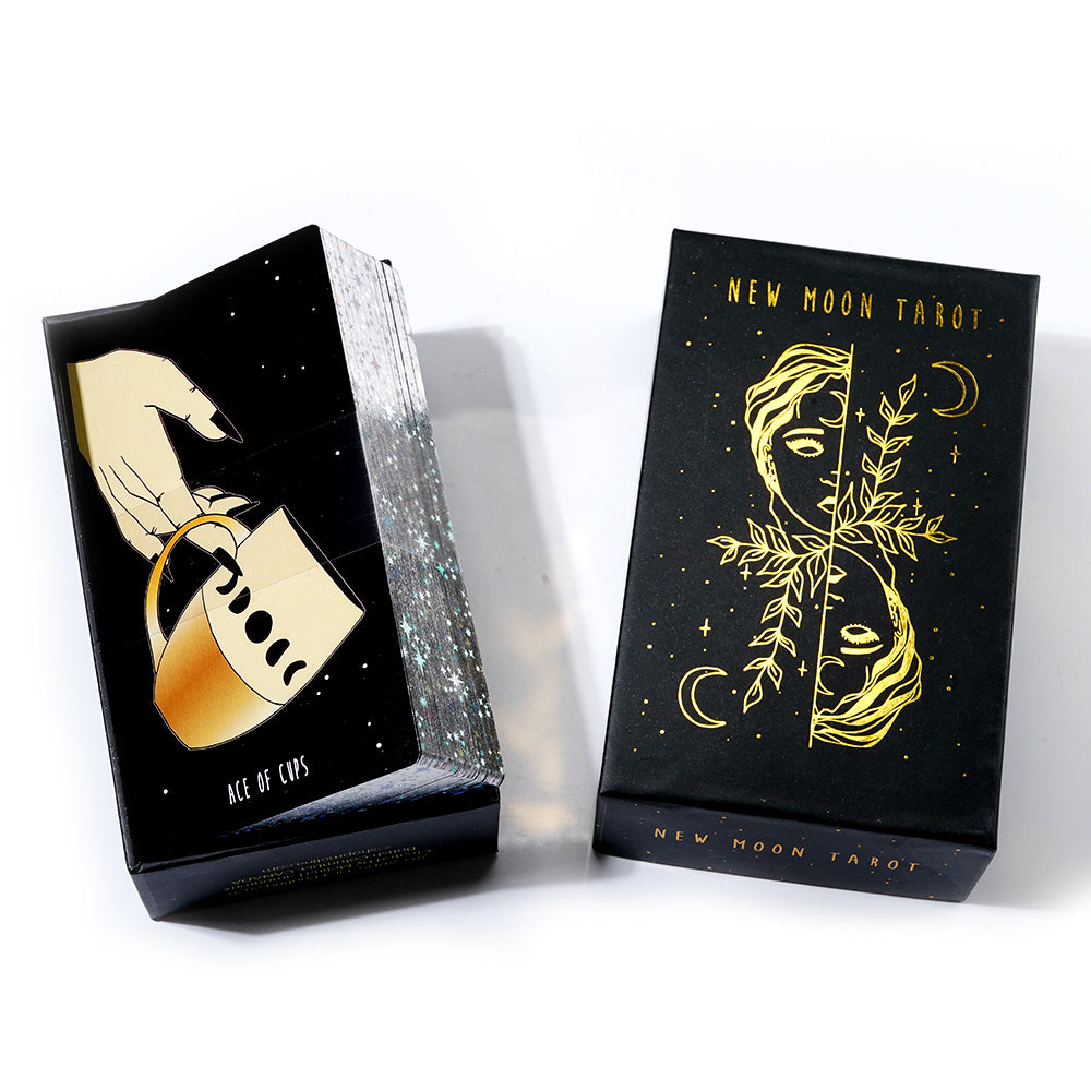 New Moon Tarot Deck Hardcover Edition Indie Tarot 78 Gold Foil Cards Rider Waite Beginner Self Care Tarot