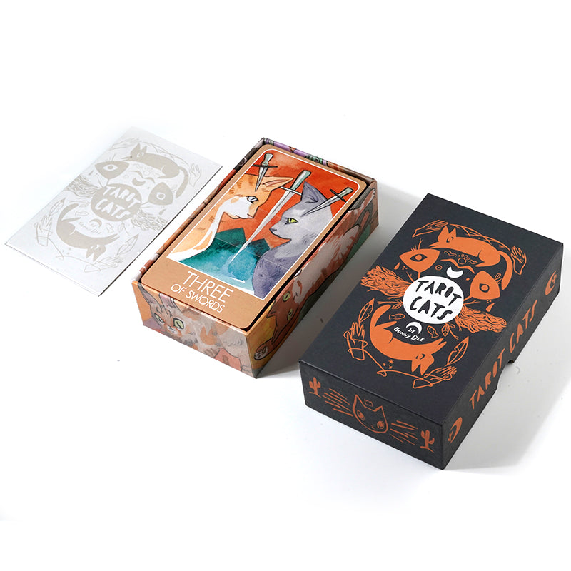 Tarot Cats a 78 Card Cat Fan Tarot Original Size Deck Oracle Deck Gold Gilded Edging Cover Box 13*8*4cm Big Size Blooming Cat - TAROT DECK