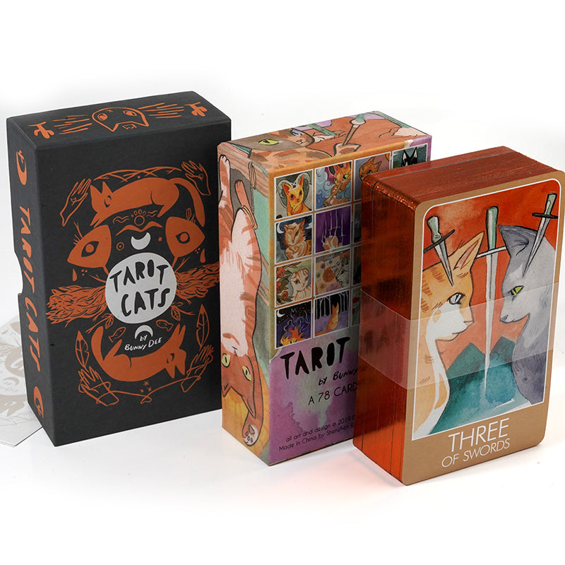 Tarot Cats a 78 Card Cat Fan Tarot Original Size Deck Oracle Deck Gold Gilded Edging Cover Box 13*8*4cm Big Size Blooming Cat - TAROT DECK