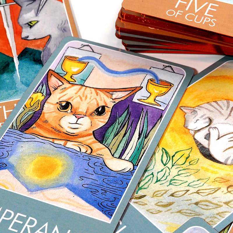 Tarot Cats a 78 Card Cat Fan Tarot Original Size Deck Oracle Deck Gold Gilded Edging Cover Box 13*8*4cm Big Size Blooming Cat - TAROT DECK
