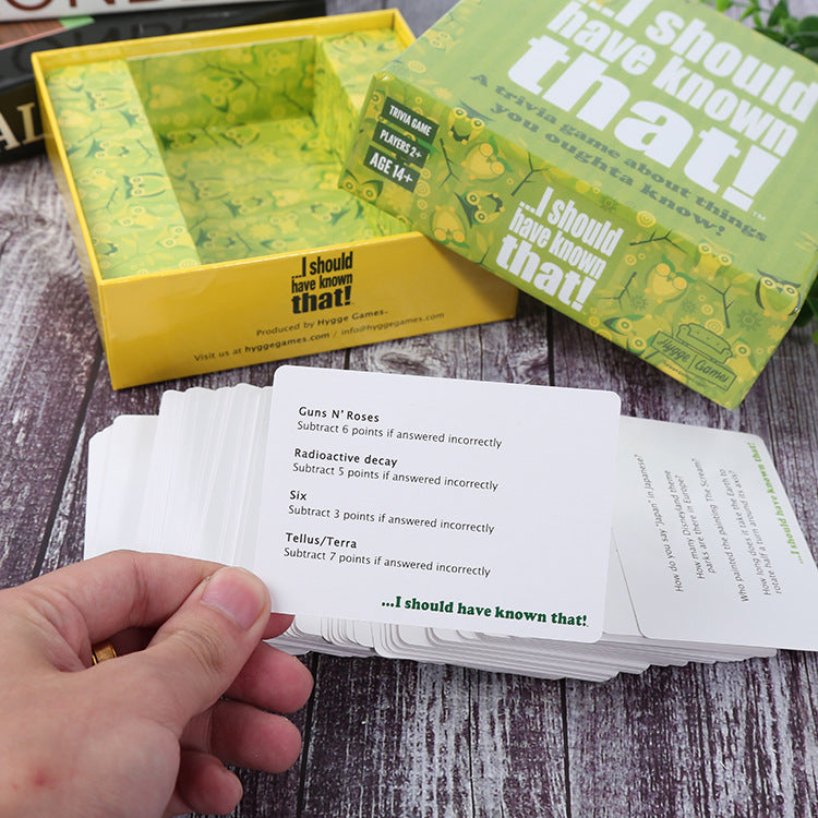 I should have known that! Card Game Green board game 110 cards with more than 400 questions about things that you should know Card Game Party Game family