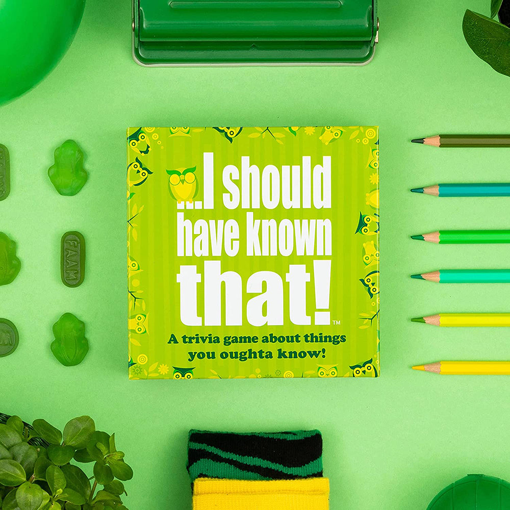 I should have known that! Trivia Game Green board game 110 cards with more than 400 questions about things that you should know Card Game Party Game