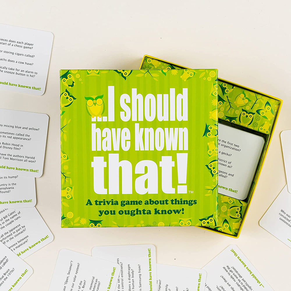 I should have known that! Trivia Game Green board game 110 cards with more than 400 questions about things that you should know Card Game Party Game