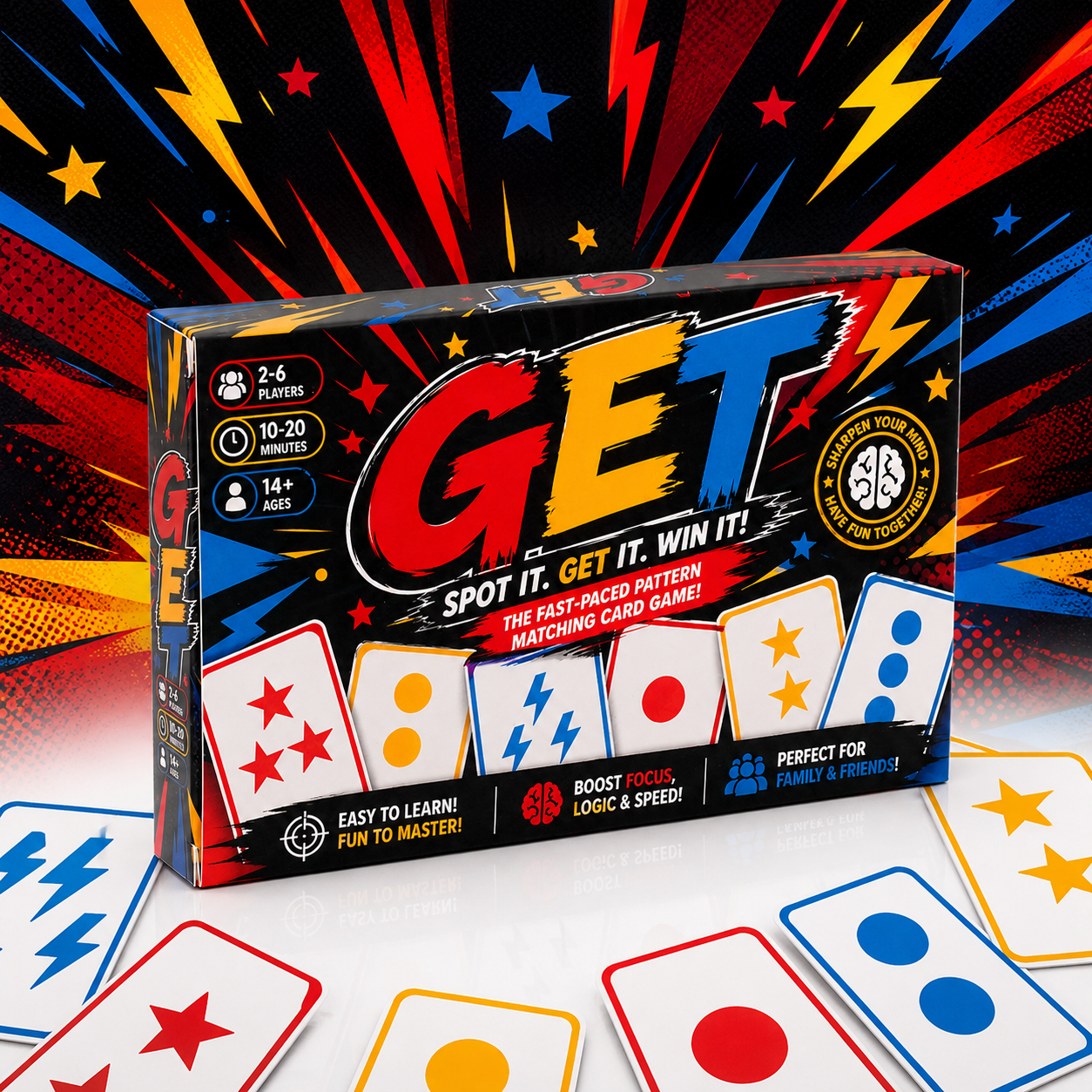 Fast Paced Visual Pattern Matching Card Game Brain Training Challenge with Real Time Shape Color Number and Symbol Recognition Quick Thinking Logic Focus Observation Skills Competitive Family Party Game