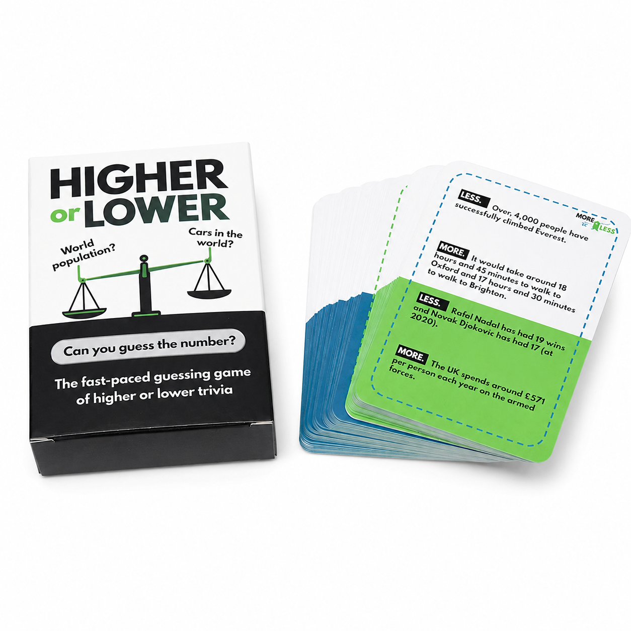 100 pcs cards Higher or Lower Trivia Card Game Fast Paced Guessing Game With Question Cards Compare Facts Knowledge Challenge Travel Friendly Party Game Family Game Night Educational Quiz Card Game