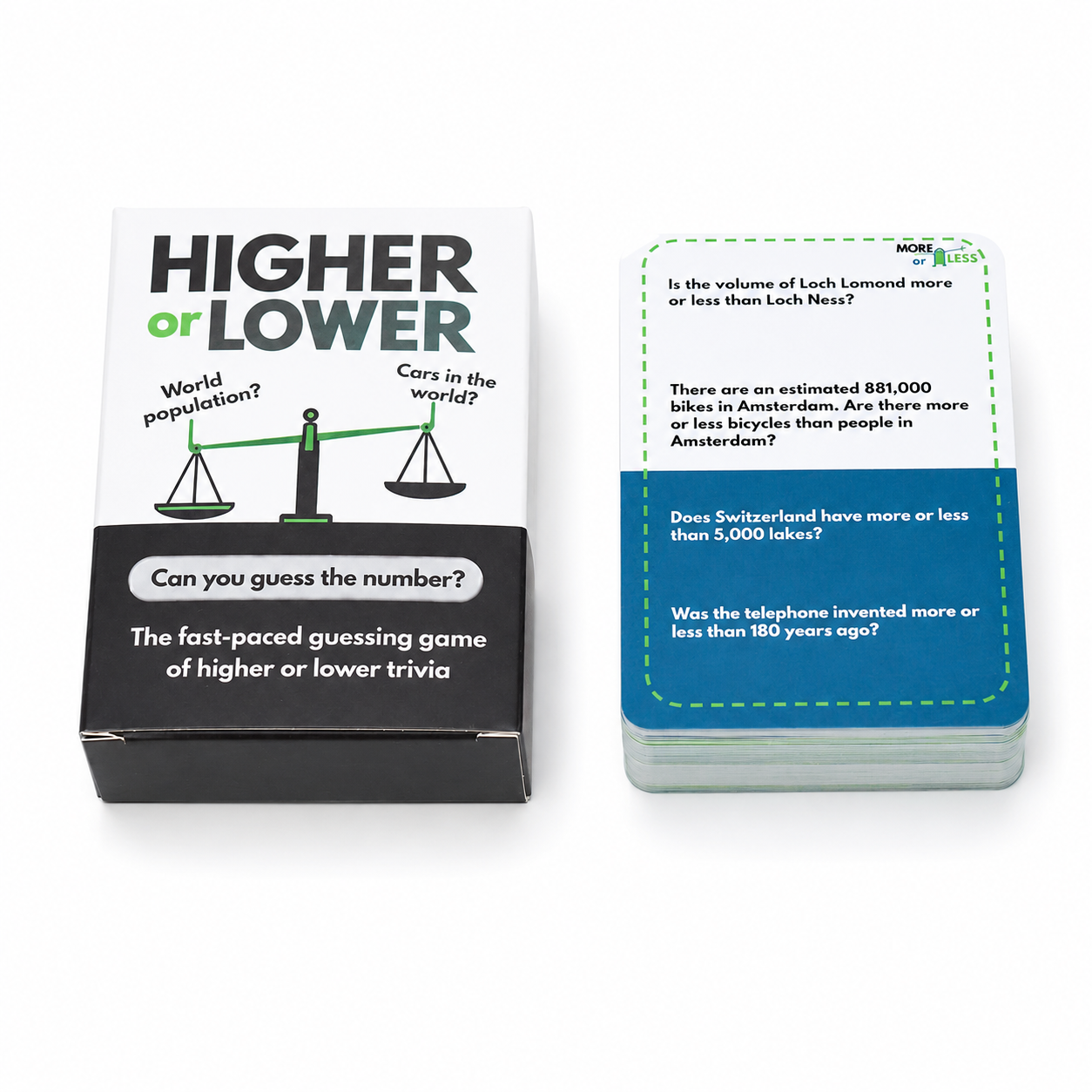 100 pcs cards Higher or Lower Trivia Card Game Fast Paced Guessing Game With Question Cards Compare Facts Knowledge Challenge Travel Friendly Party Game Family Game Night Educational Quiz Card Game