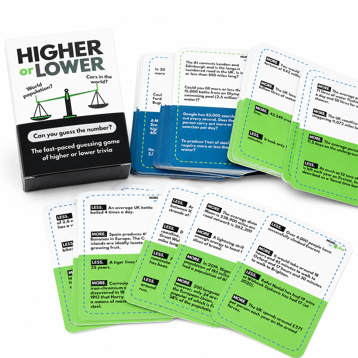 100 pcs cards Higher or Lower Trivia Card Game Fast Paced Guessing Game With Question Cards Compare Facts Knowledge Challenge Travel Friendly Party Game Family Game Night Educational Quiz Card Game