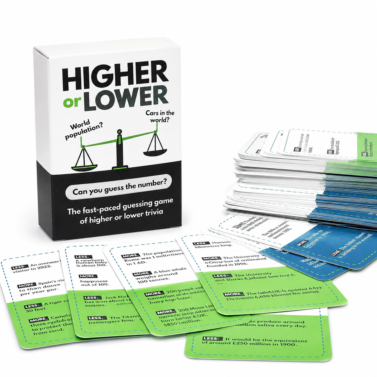 100 pcs cards Higher or Lower Trivia Card Game Fast Paced Guessing Game With Question Cards Compare Facts Knowledge Challenge Travel Friendly Party Game Family Game Night Educational Quiz Card Game