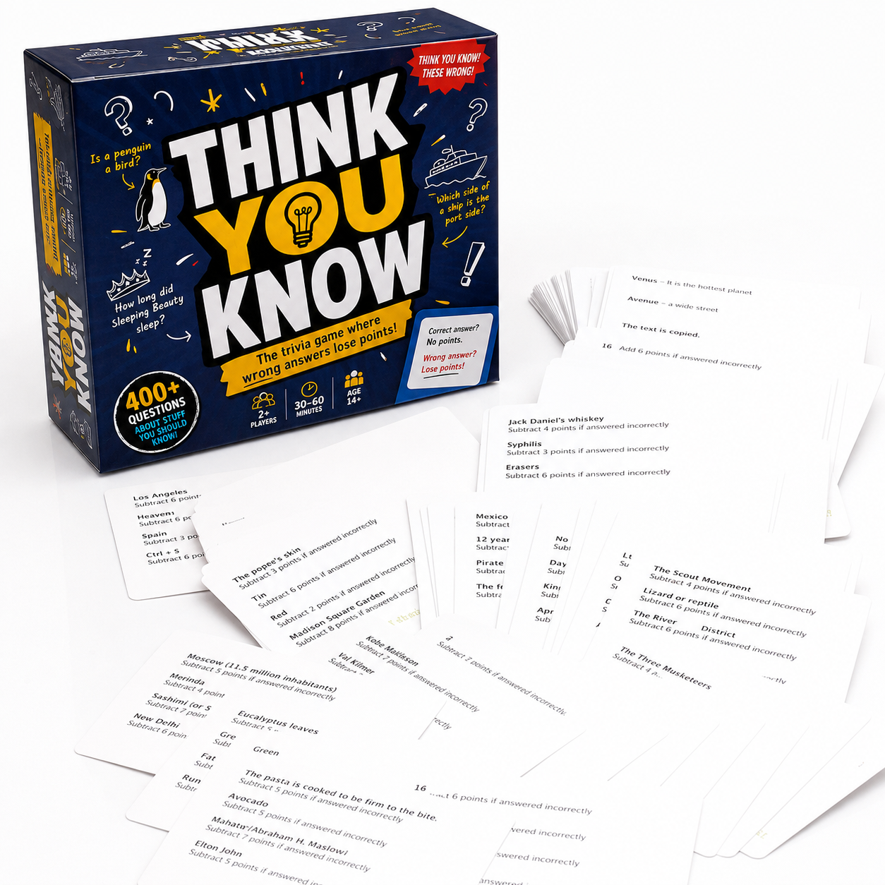 Funny Trivia Card Game Everyday Knowledge Challenge Brain Teaser Party Game Fast Thinking Question Battle Social Conversation Game Contains 110 Cards More Than 400 Questions Wrong Answers Lose Points Travel Friendly Family Gathering Game Replayable