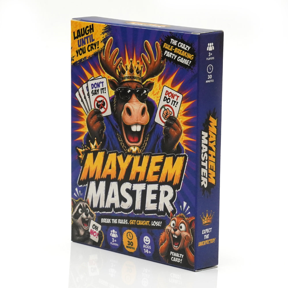 Mayhem Master Fast Reaction Card Game With 110 Cards Rule Breaking Challenges Memory Trap Gameplay Hilarious Social Interaction Quick Thinking Party Entertainment Chaotic Tabletop Fun Penalty Card Mechanics Fast Pace