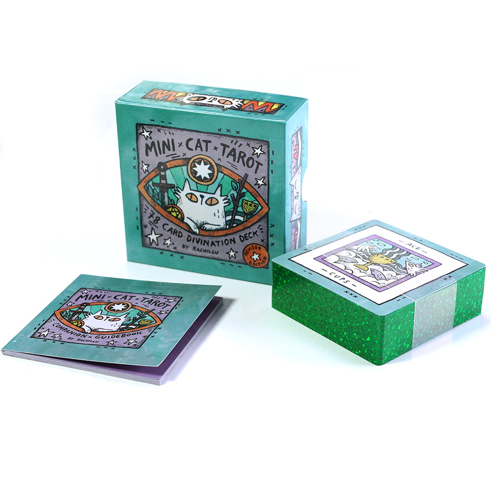 Mini Cat Tarot Deck and Companion Guidebook plus optional Tarot Cloth - cute unique gift set perfect for cat lovers and tarot card readers!