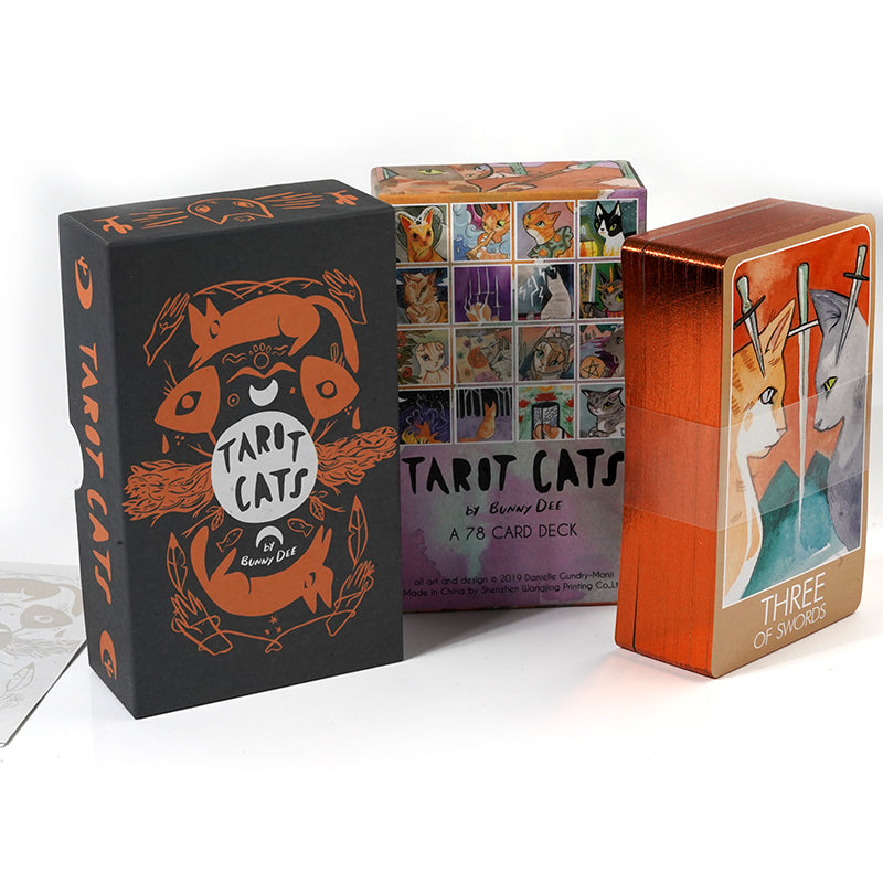 Tarot Cats a 78 Card Cat Fan Tarot Original Size Deck Oracle Deck Gold Gilded Edging Cover Box 13*8*4cm Big Size Blooming Cat - TAROT DECK